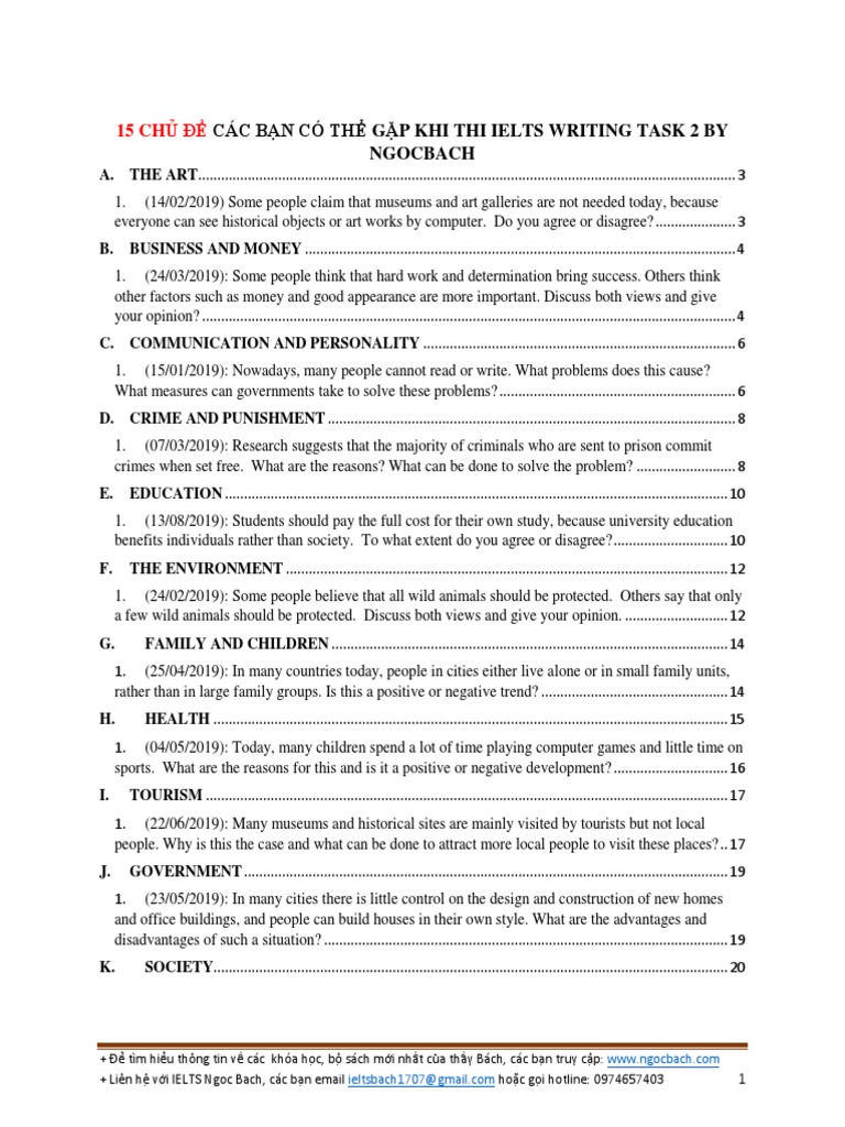 IELTS Writing Task 2 Topics Guide | PDF | Literacy | Employment