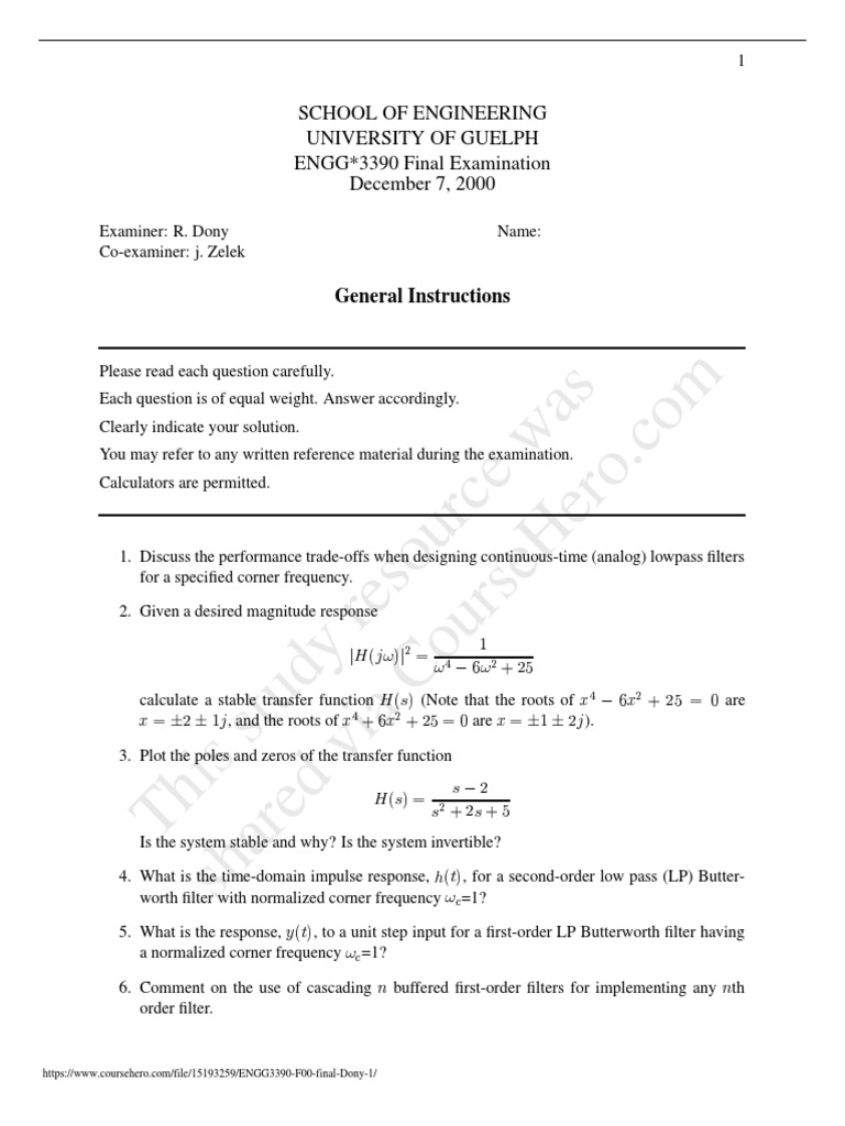 Signals 2000 Exam | PDF | Control Theory | Signal Processing