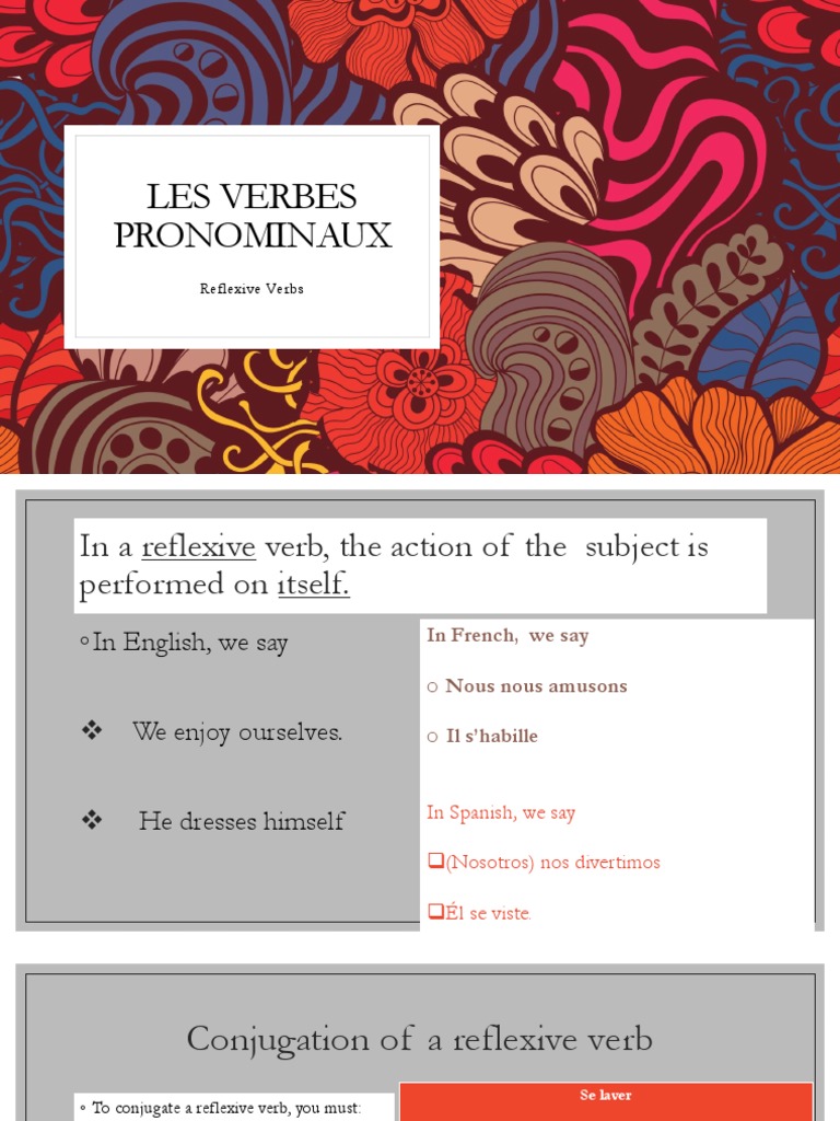 Les Verbes Pronominaux Grammatical Conjugation Languages
