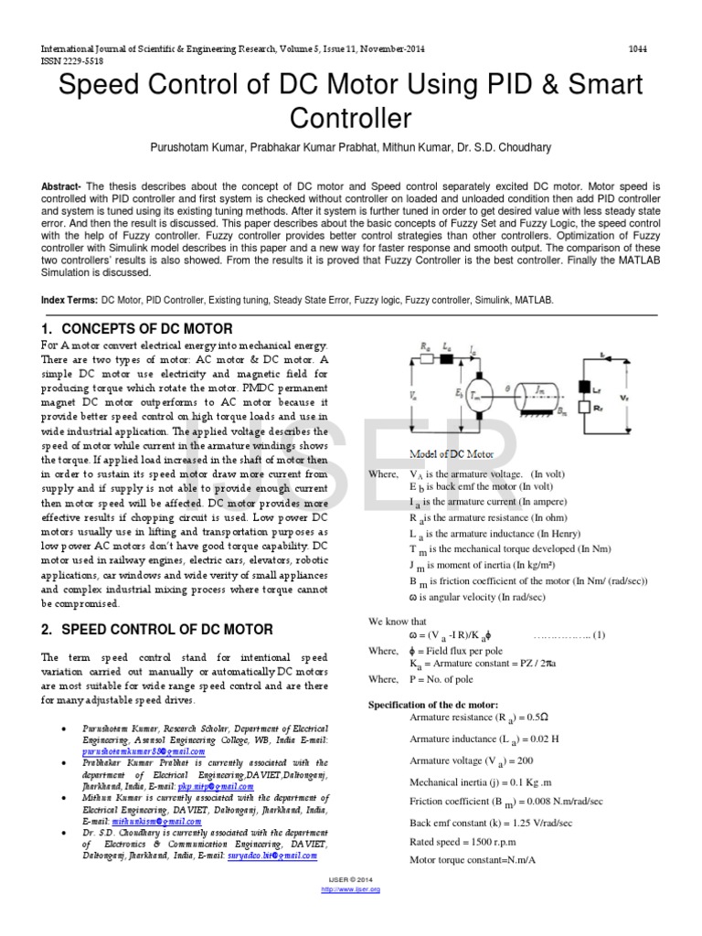 Speed Control of DC Motor Using PID Smart Controller | PDF | Electric ...