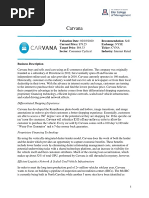 Carvana Research Report Used Car Retail