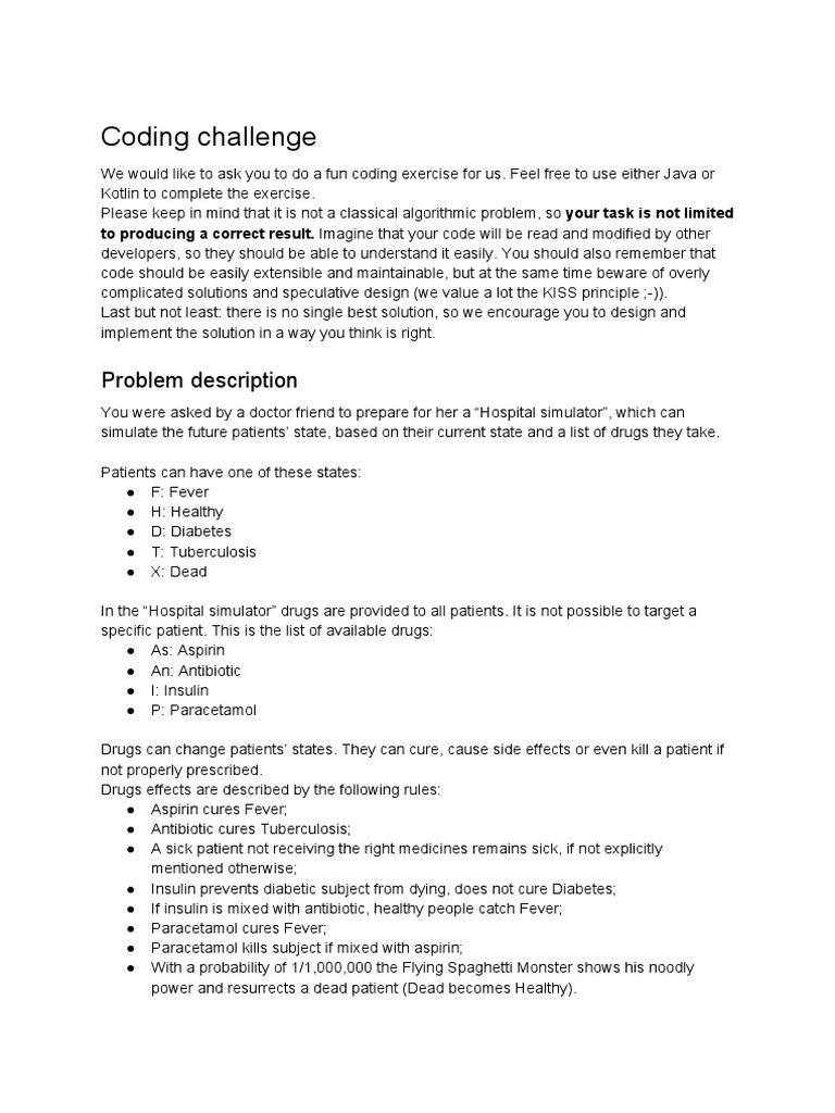 Hospital Simulator Coding Challenge | PDF | Diabetes | Computer Programming
