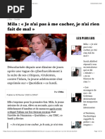 Mila : « Je n’ai pas à me cacher, je n’ai rien fait de mal »
