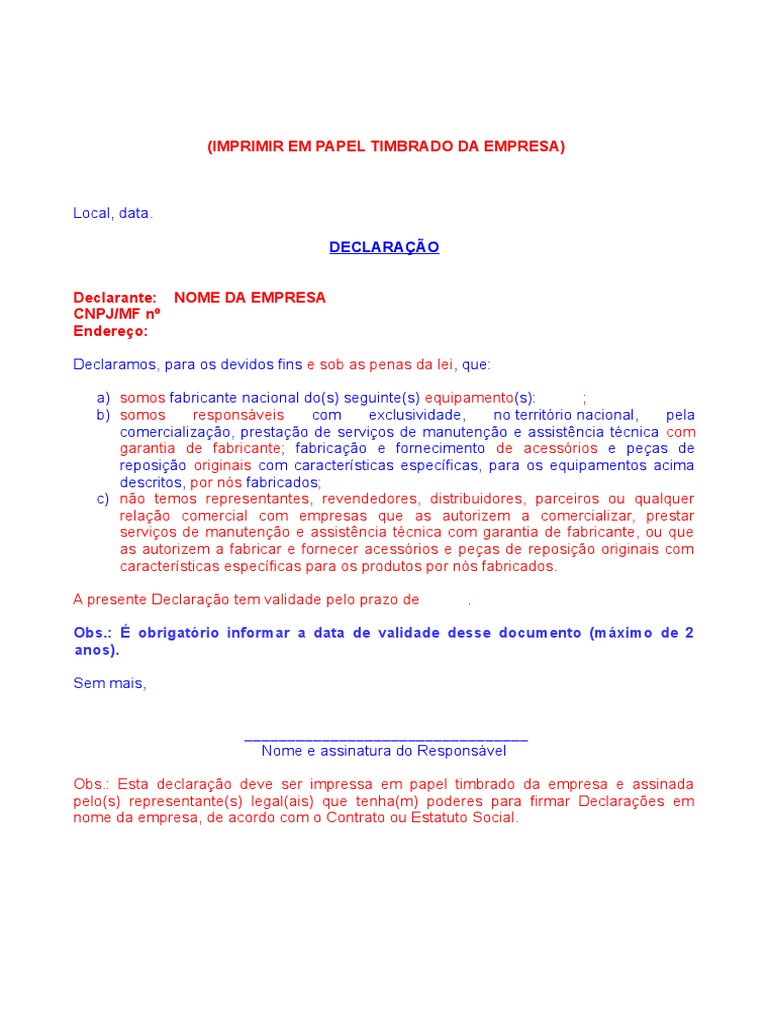 Modelo Declaração - Tipo C | PDF