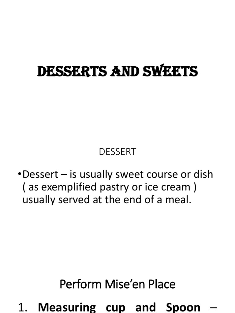 Classification of Desserts PDF Desserts Knife