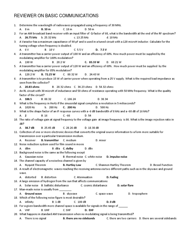 Review Materials On Basic Communications | PDF | Decibel | Bandwidth ...