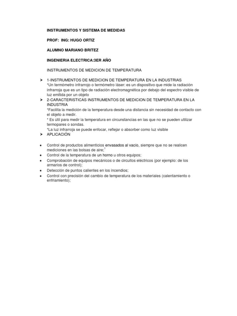 Instrumentos de Medición de Temperatura | PDF | Infrarrojo | Temperatura