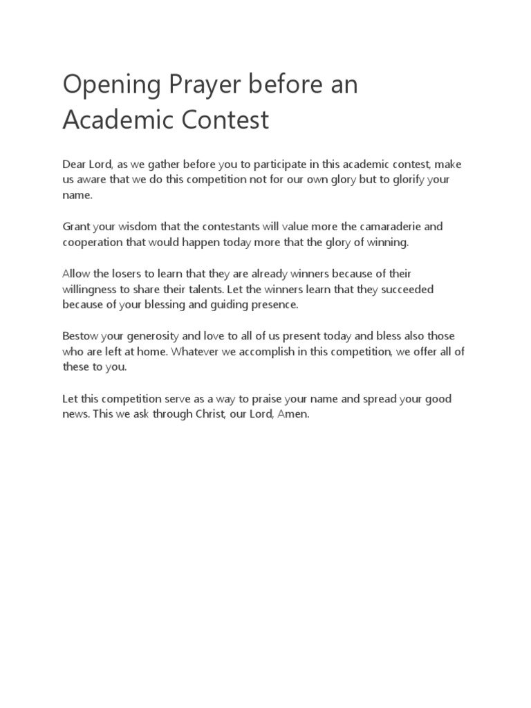 Opening Prayer for Academic Contest | PDF
