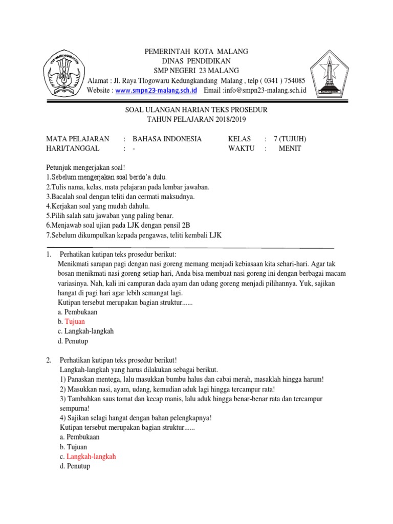 Soal Teks Prosedur