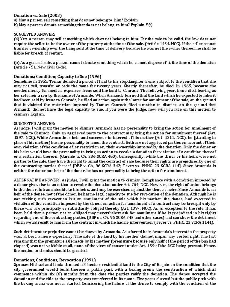 Analysis of a Donation with Reserved Rights of the Donor PDF Concurrent Estate Will And