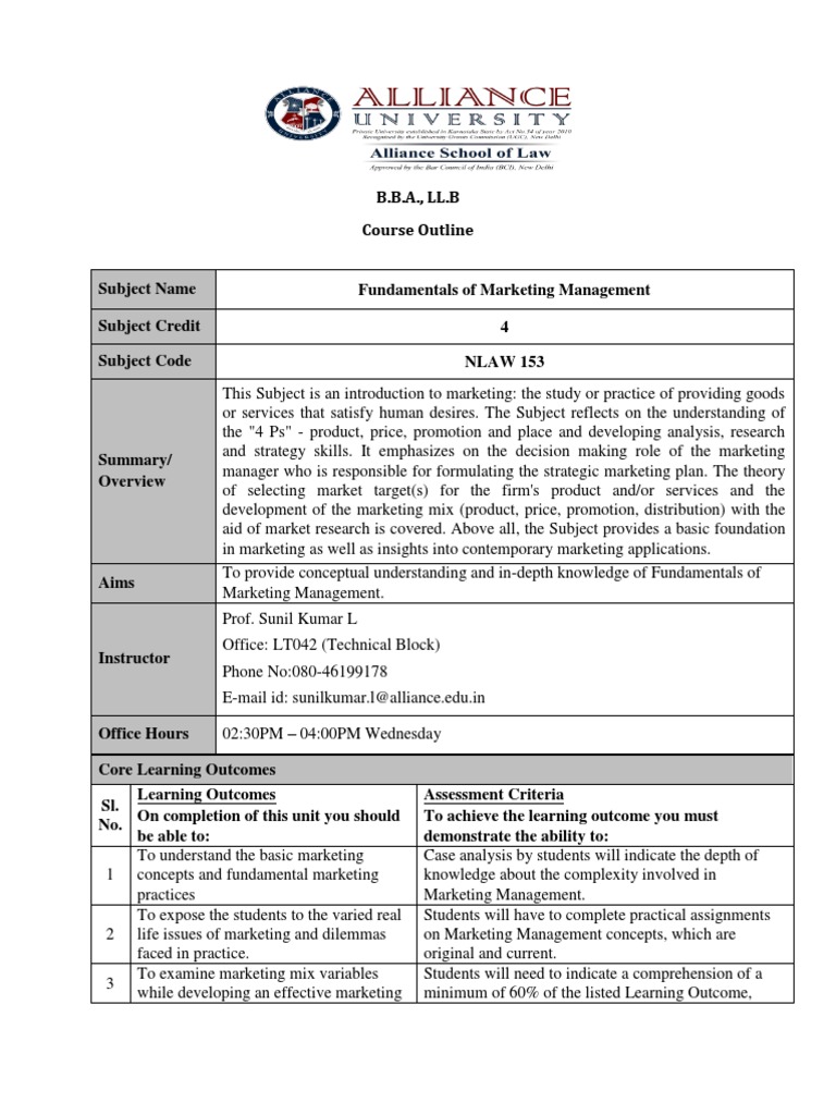 Fundamentals of Marketing Management Course | PDF | Marketing Research ...