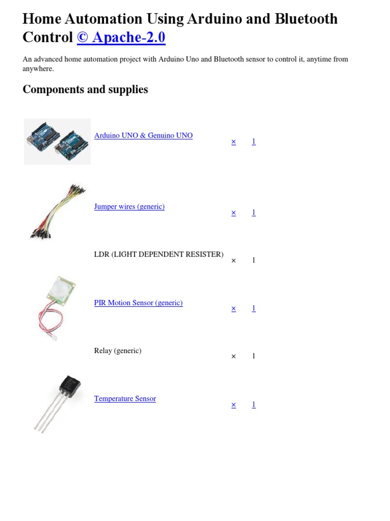 Home Automation Using Arduino and Bluetooth Control | PDF | Automation ...