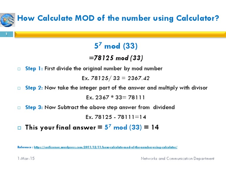 How Calculate MOD of The Number Using Calculator | PDF