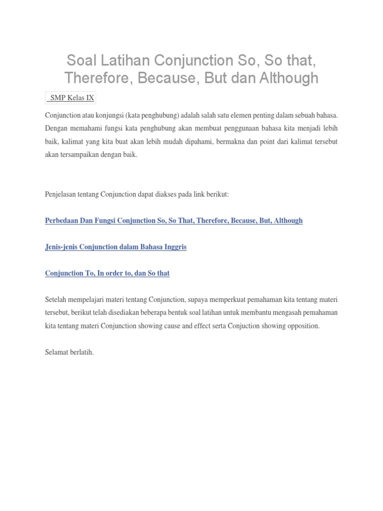 Soal Latihan Conjunction So