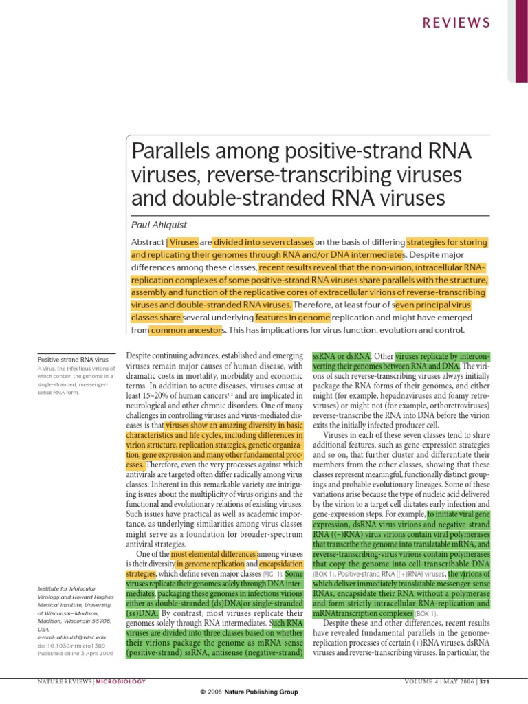 Parallels Among Positive Strand Rna Viruses Reverse Transcribing Viruses And Double Stranded Rna Viruses Retrovirus Virus
