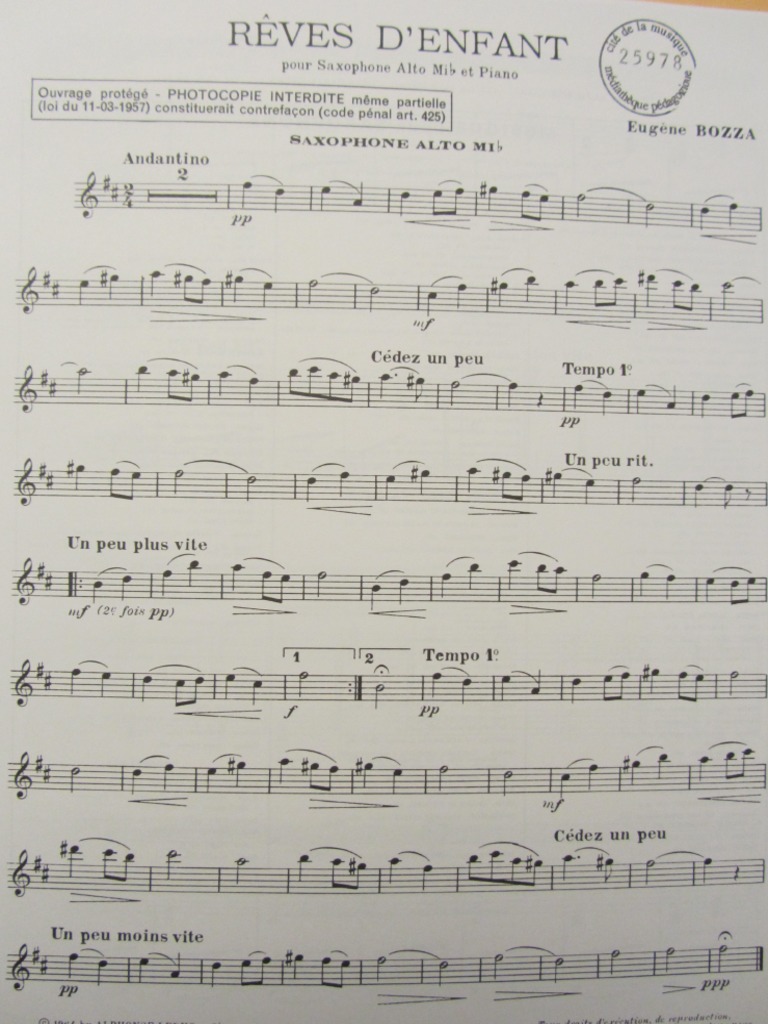 Rêves D'enfant, E. Bozza, Pour Saxophone Alto Et Piano, E. Bozza PDF