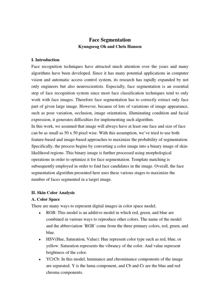 Face Segmentation Using Color Analysis | PDF