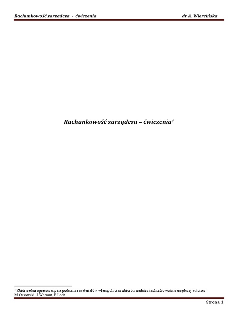 Rachunkowość Zarządcza Zadania I Rozwiązania Pdf