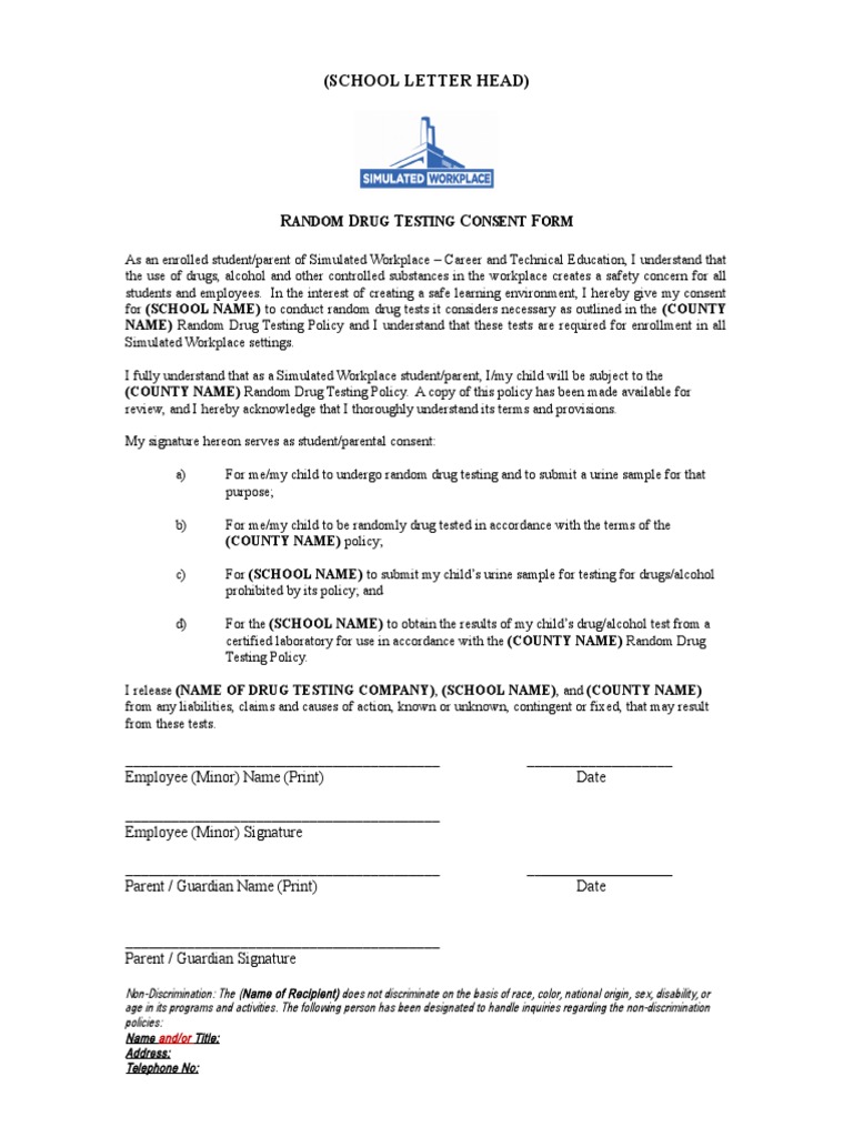 Random Drug Testing Consent Form | PDF | Drug Test | Discrimination