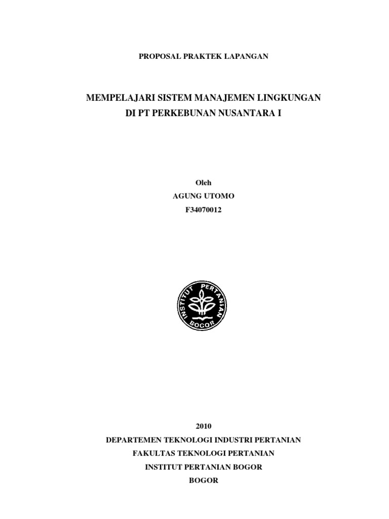 Proposal Praktek Lapangan IPB 2010 | PDF | Sains & Matematika ...