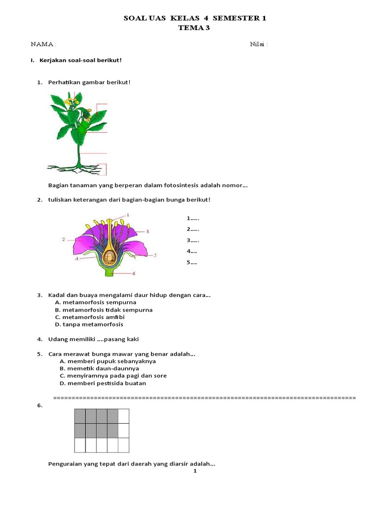 Soal Uas Kelas 4 Smtr 1 Tema 3