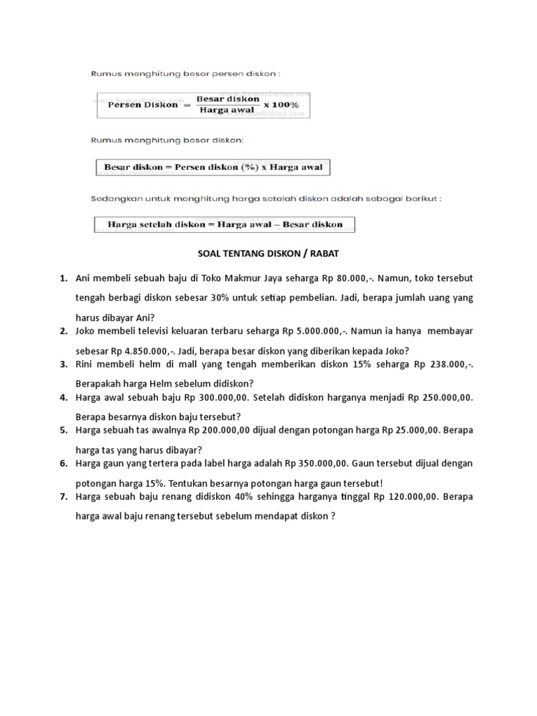 Soal Tentang Diskon Pdf