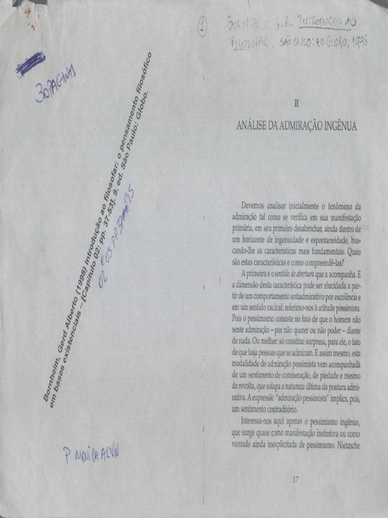 1 bornheim G A Introdu o Ao Filosofar O Pensamento Filos fico Em 