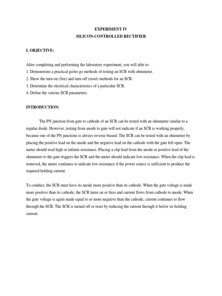 SCR Testing and Operation Guide | PDF | Cathode | Power Electronics