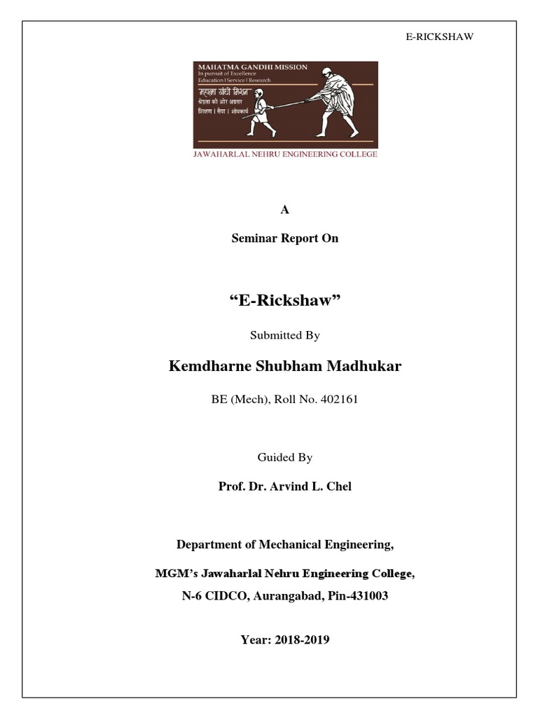 E-Rickshaw Seminar Report Overview | PDF | Transport | Vehicles