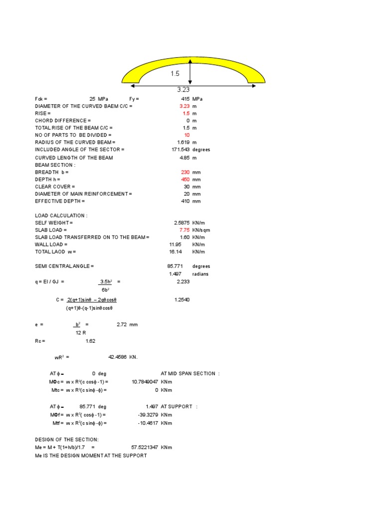 Curved Beam Design PDF Economic Sectors Trigonometry