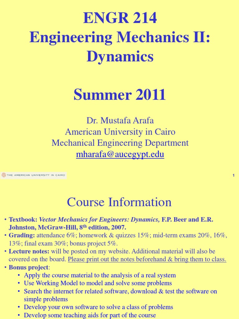 Dynamics Course Overview and Kinematics | PDF | Acceleration | Velocity