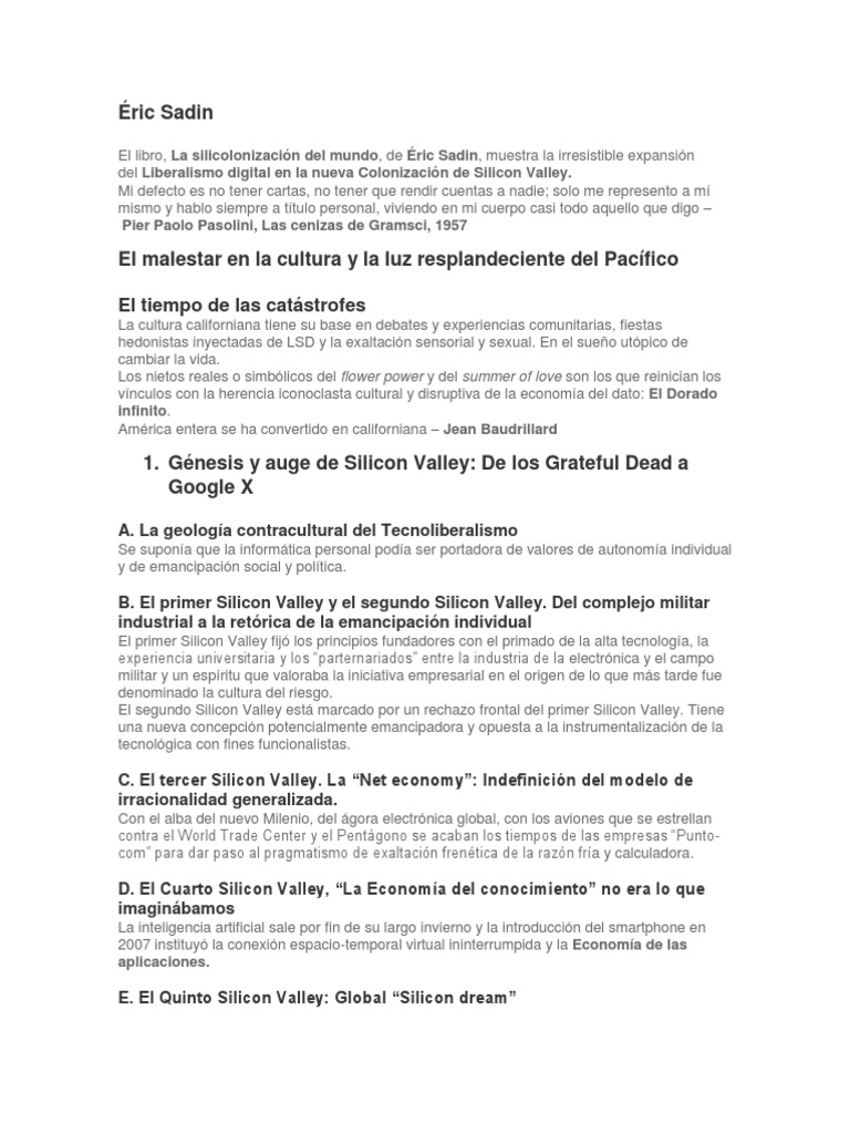 La silicolonización del mundo de Éric Sadin | PDF | Inteligencia ...