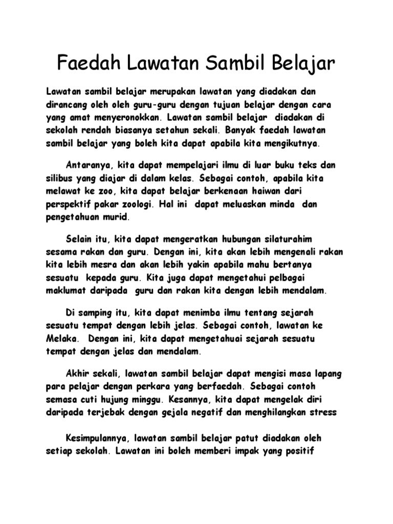 Faedah Lawatan Sambil Belajar Pdf