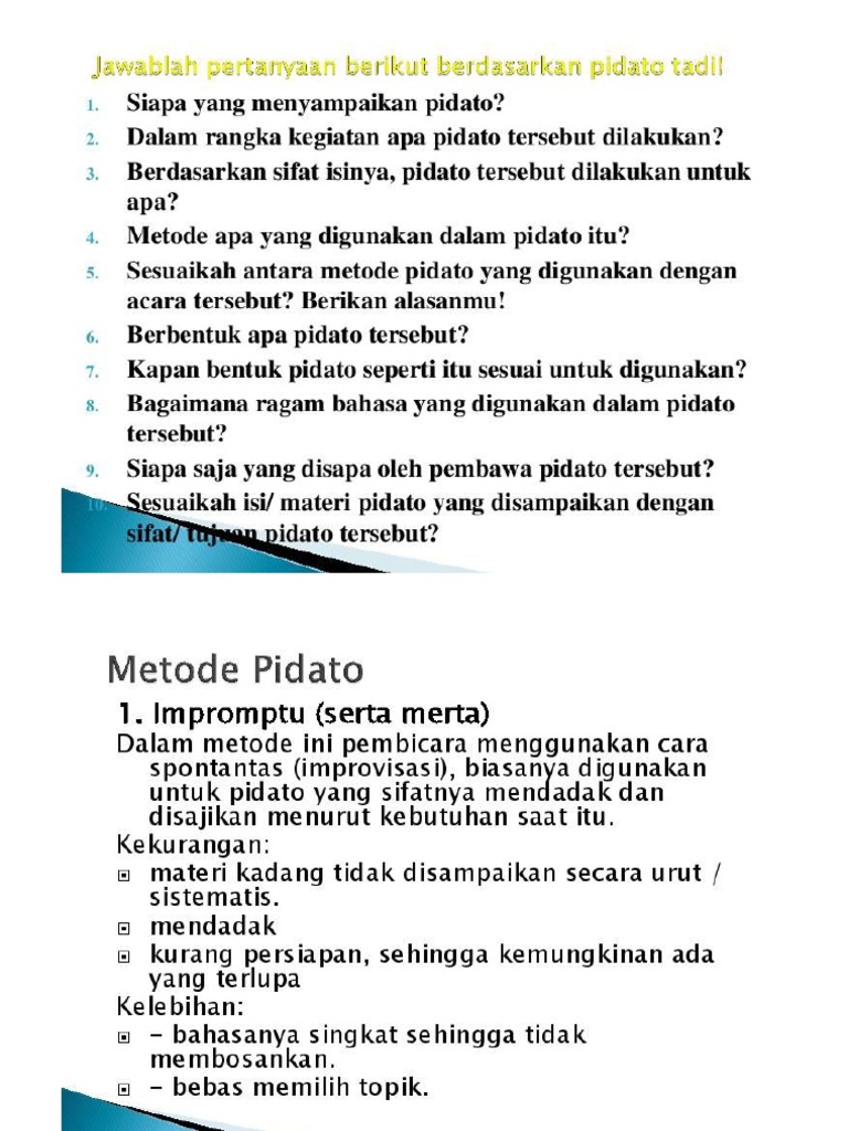 Berpidato dengan menggunakan metode impromptu artinya