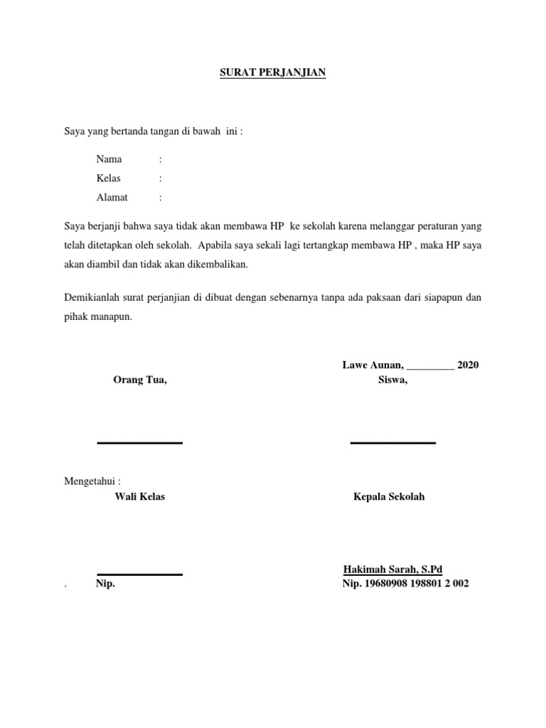 Contoh Surat Perjanjian Tidak Membawa Hp Di Sekolah Malaysia