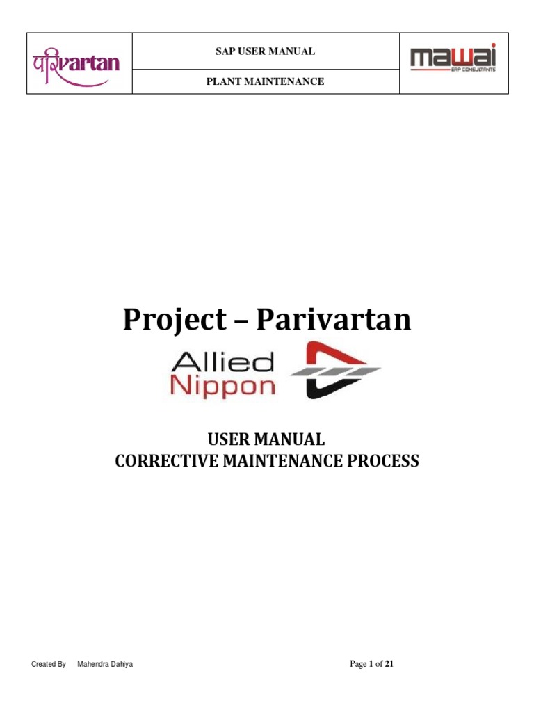 Guide to the Corrective Maintenance Process in SAP PM | PDF | Icon ...