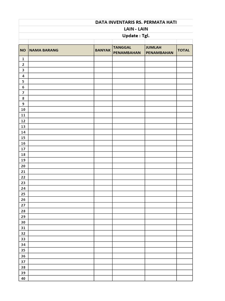 Contoh Form Inventaris RS Permata Hati | PDF