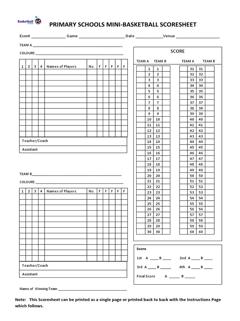 03 MiniBasketball Scoresheet Guidelines PDF Referee Ball Games