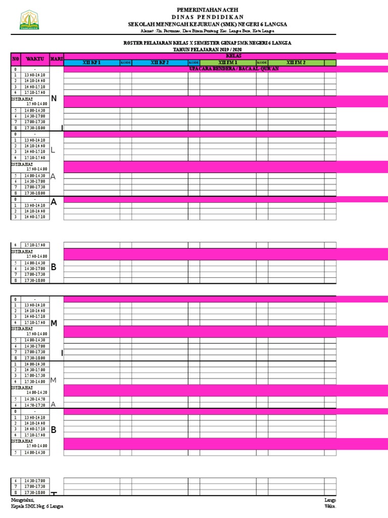 Jadwal Pelajaran SMK Negeri 6 Langsa | PDF