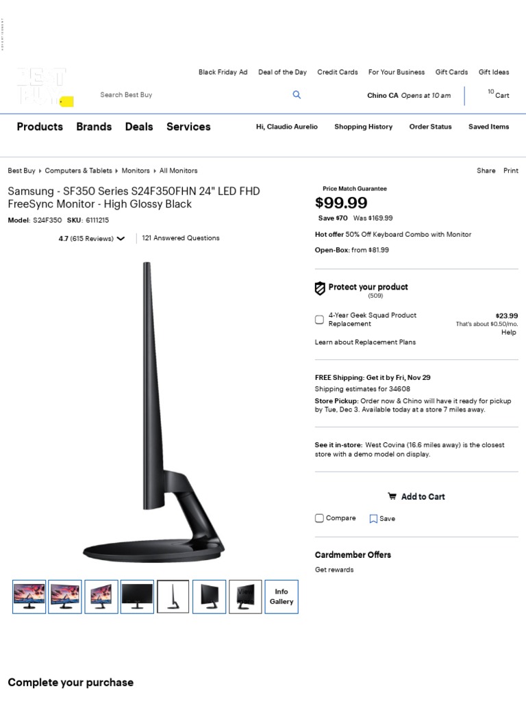 Samsung SF350 Series S24F350FHN 24 - LED FHD FreeSync Monitor High ...