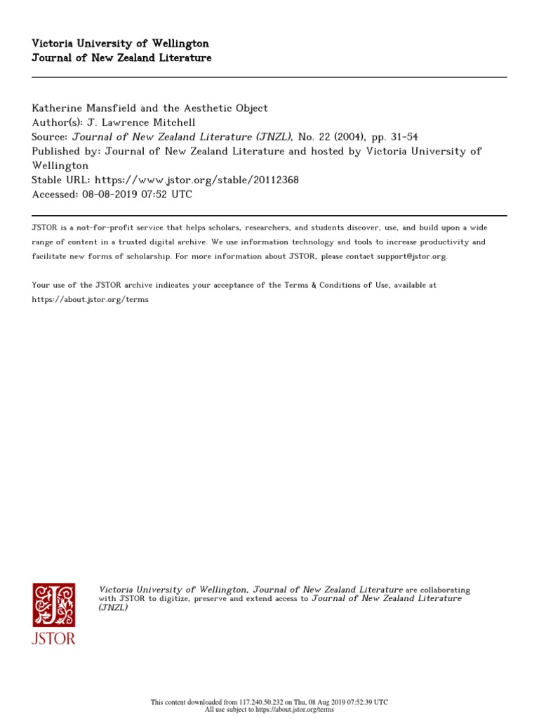 Km And The Aesthetic Object Pdf Katherine Mansfield Virginia Woolf