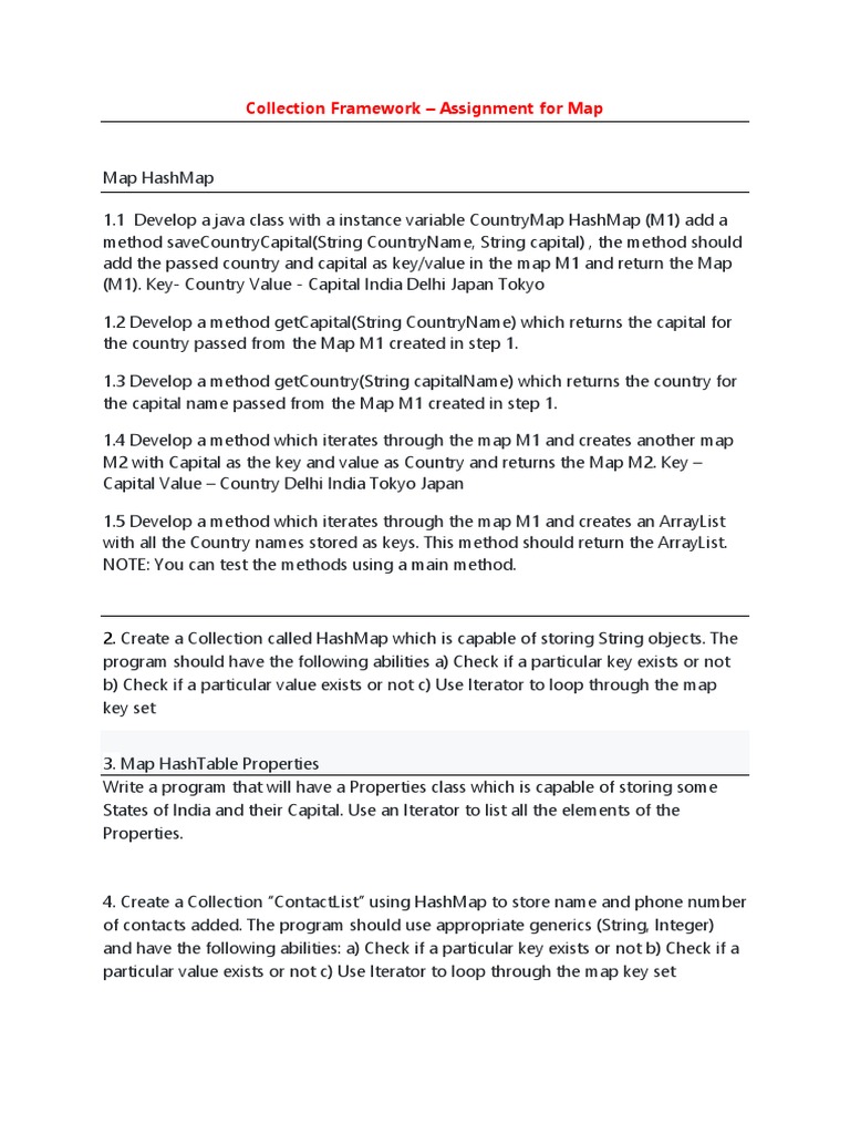 Collection Framework - Map Assignments | PDF