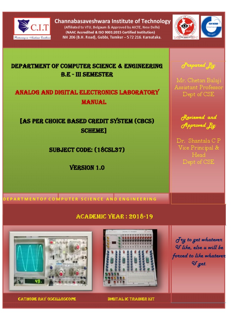 Analog and Digital Electronics Laboratory 18CSL37 2019 20 Download