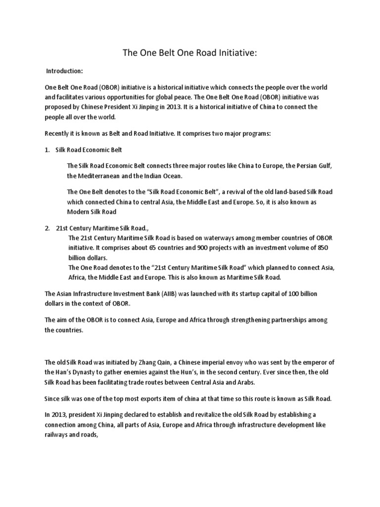 Overview of the One Belt One Road Initiative | PDF | Silk Road | China