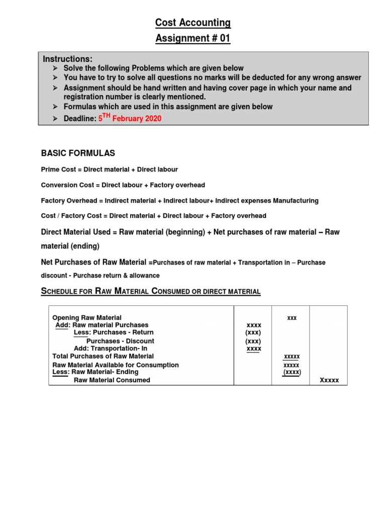 Cost Accounting Assignment 01 Updated | PDF | Cost Accounting ...