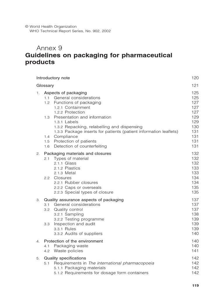 WHO Guideline Packaging of Pharmaceutical Products PDF Packaging