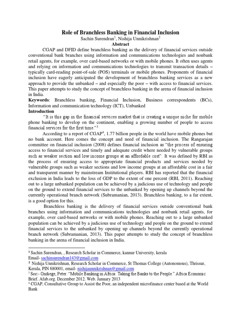 Branchless Banking and Financial Inclusion | PDF | Financial Inclusion ...