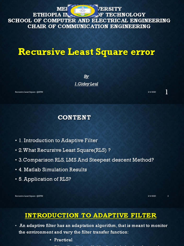 Recursive Least Squares in Adaptive Filtering | PDF | Mathematical ...