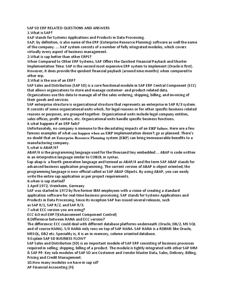 SAP SD ERP Overview and Insights | PDF | Enterprise Resource Planning ...