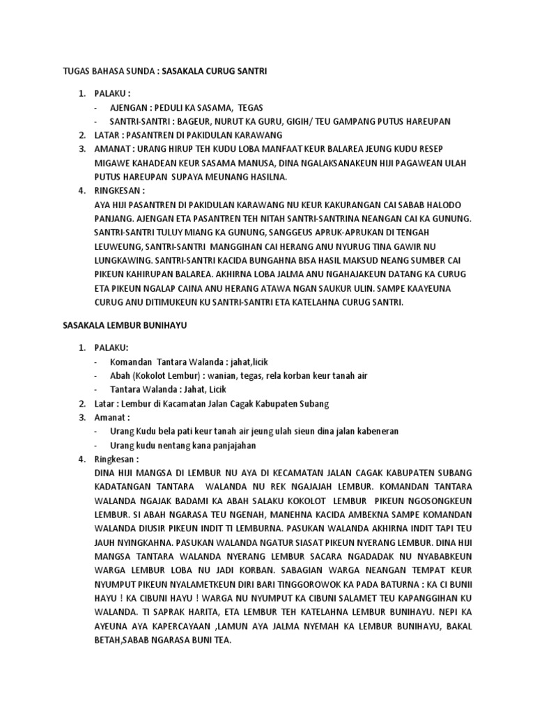 Tugas Bahasa Sunda Sasakala Curug Santri